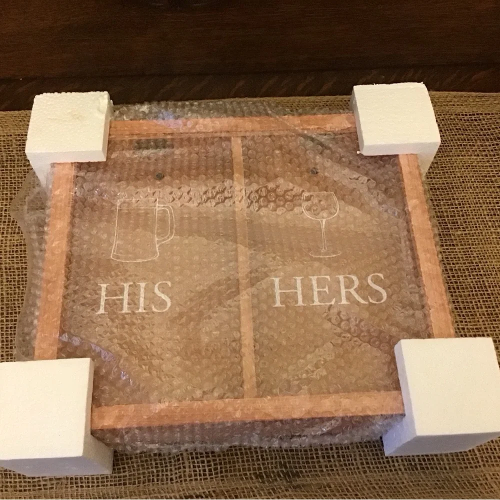 NWT His Hers Bottle Cap and Wine Cork Wooden Shadow Box